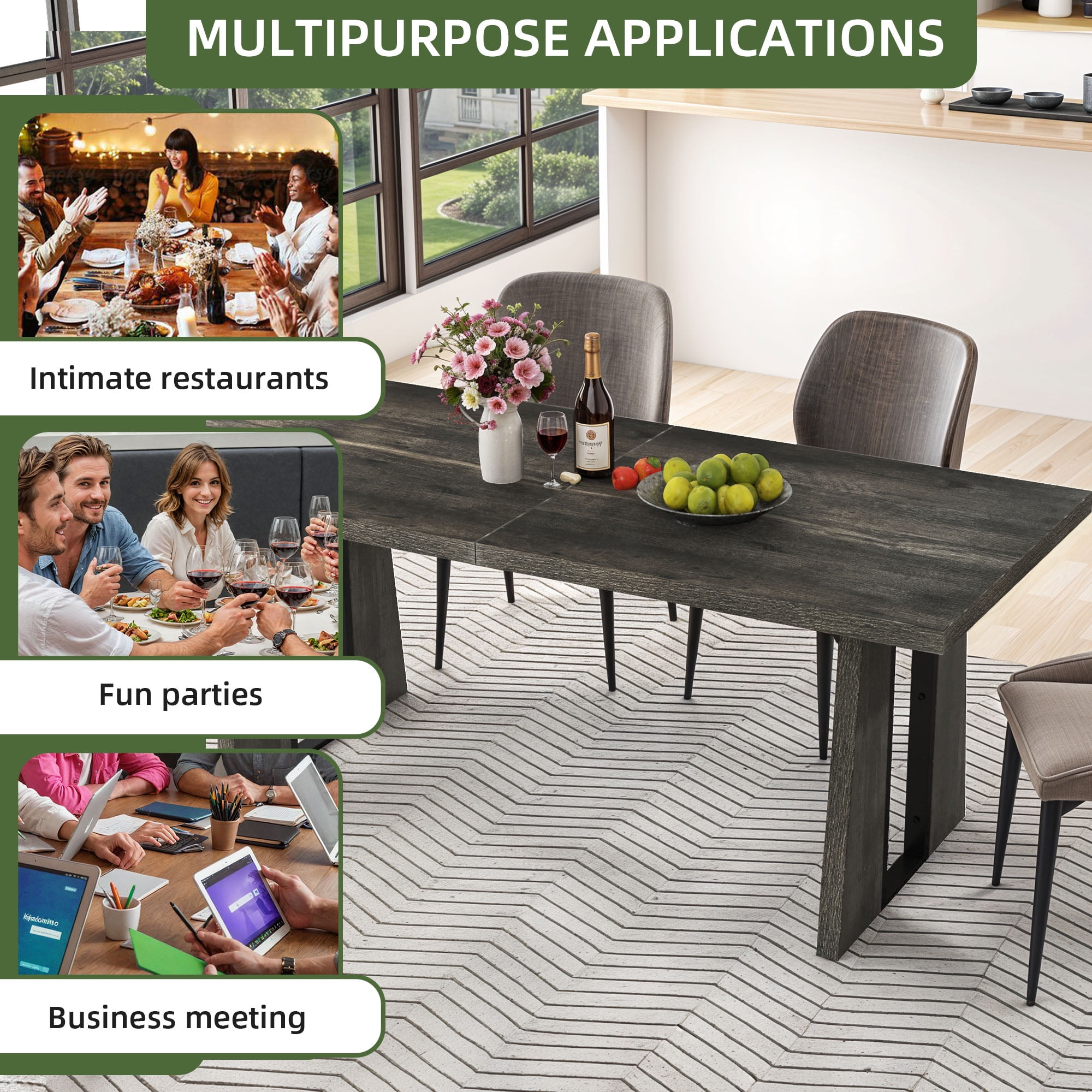 Uforic 70" Wood Dining Table for 6-8 Person, Farmhouse Rectangle Dining Table withHeavy Duty Leg, Kitchen Table for Gathering, Kitchen, Dining Living Room, Gray