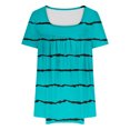 thumbnail image 4 of XIAfhje Womens Summer Tops Short Sleeve Square Neck Oversize Tshirts Pleated T Shirts Loose Casual Blouse Gradient Color Print/Stripe Print Tee, 4 of 4