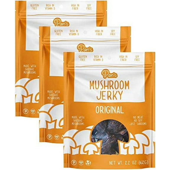 Pan's Mushroom Jerky - Original | 2.2oz, 3 count | Shiitake Mushroom Snack, Vegan, Plant-Based, Gluten-Free