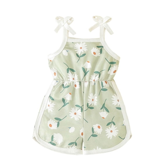 Tfken Girls Jumpsuit For Summer Sleeveless Spaghetti Strap Square Neck Floral Print Onesie Trendy Newborn Cute Bodysuit Green Size 6-12 Months