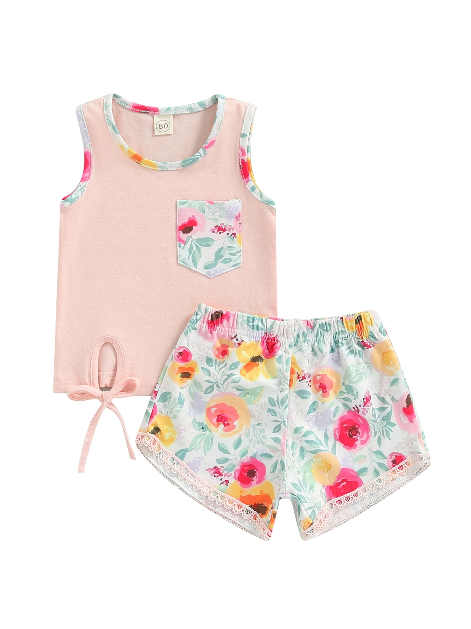 Eyicmarn Baby Girl Summer Shorts Set Letters/ Floral Print Fringed Hem