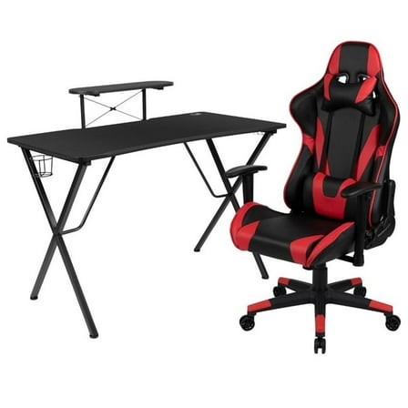 Bowery Hill Gaming Desk and Reclining Swivel Chair in Black and Red