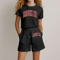 thumbnail image 2 of Girls 2 Piece Outfits Size 10-12 Summer Short Sleeve Letter Print T Shirt and Drawstring Shorts Summer Athletic Set for Girls Comfortable Summer Clothes,A1-Black,140(9-10 Years), 2 of 5