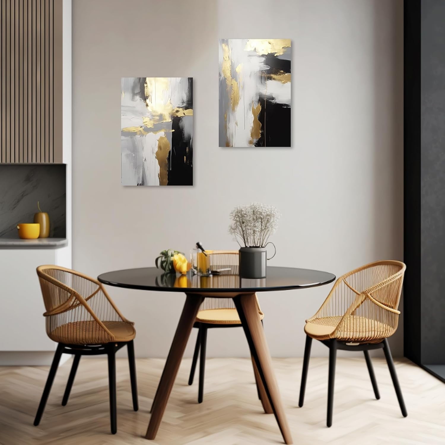 ZHONGYUTONG Abstract Black White & Gold Wall Decor 2 Pieces Abstract Canvas Art Prints Paintings Modern Artwork for Living Room Bedroom Decor (11.00" x 14.00" x 2PCS)