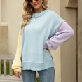thumbnail image 4 of Suéter de punto Bloques de color Jersey con cuello redondo Hombro caído Suéter de manga larga para mujer Azul L, 4 of 7
