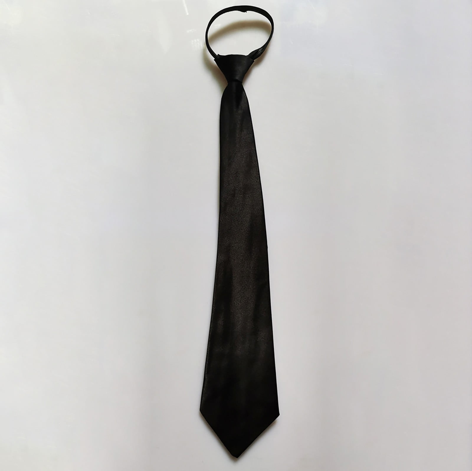 Men Solid Black Polyester Zip Up Necktie Smooth Zipper Tie