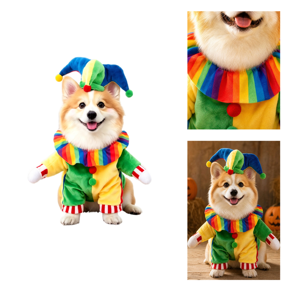 Dogs Clown Costume Halloween Pet Dress Up Costume Cat Photography Props Clothes Holiday Themed Pet Cosplay Suit