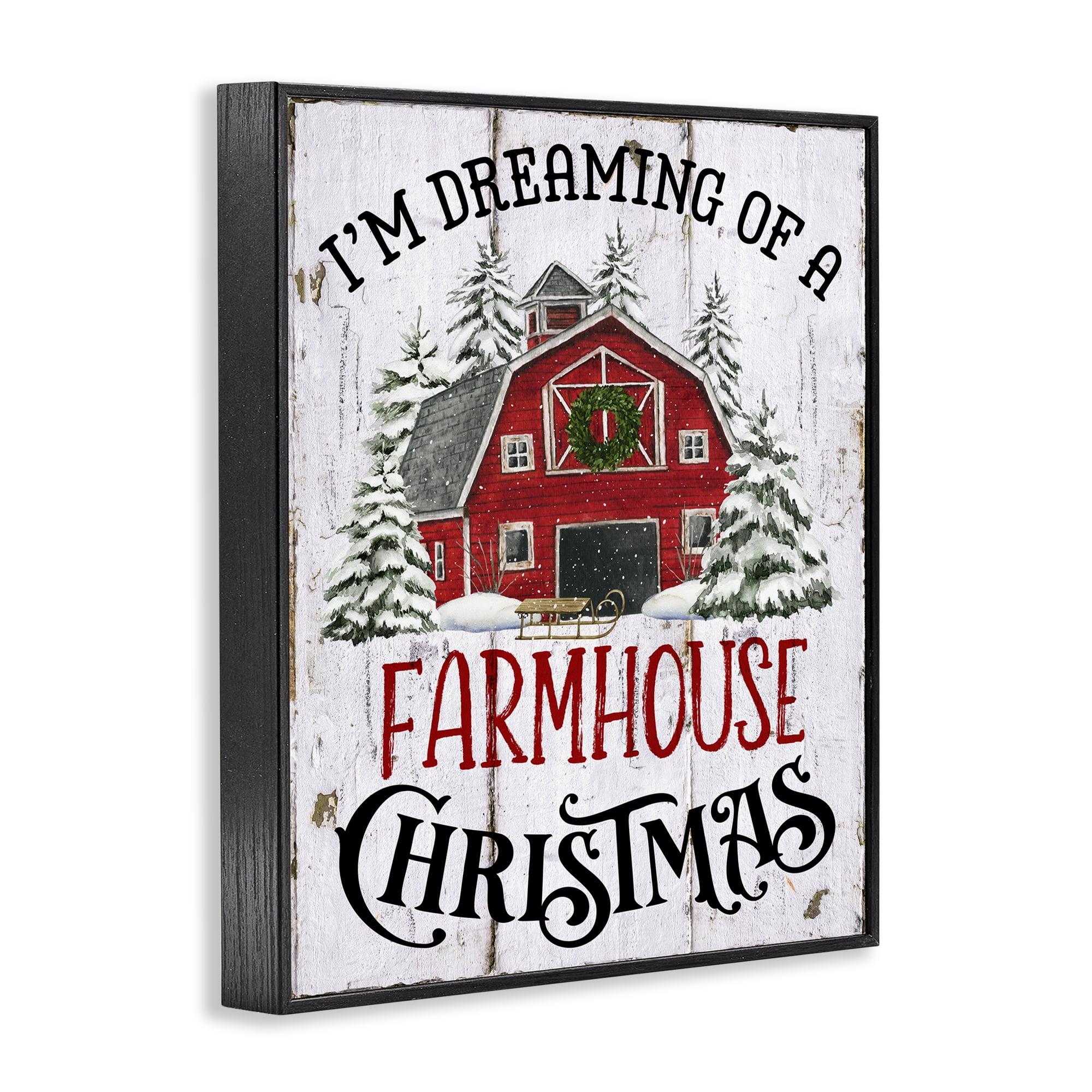 Stupell Industries Farmhouse Christmas Dreaming Holiday Painting Black Framed Art Prints Wall Art, 11 x 14