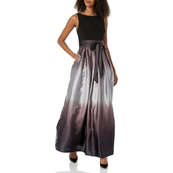 S.L. Fashions Women's Long Satin Party Dress 3/4 Sleeve and Sleeveless has Pockets, Black Silver, 18