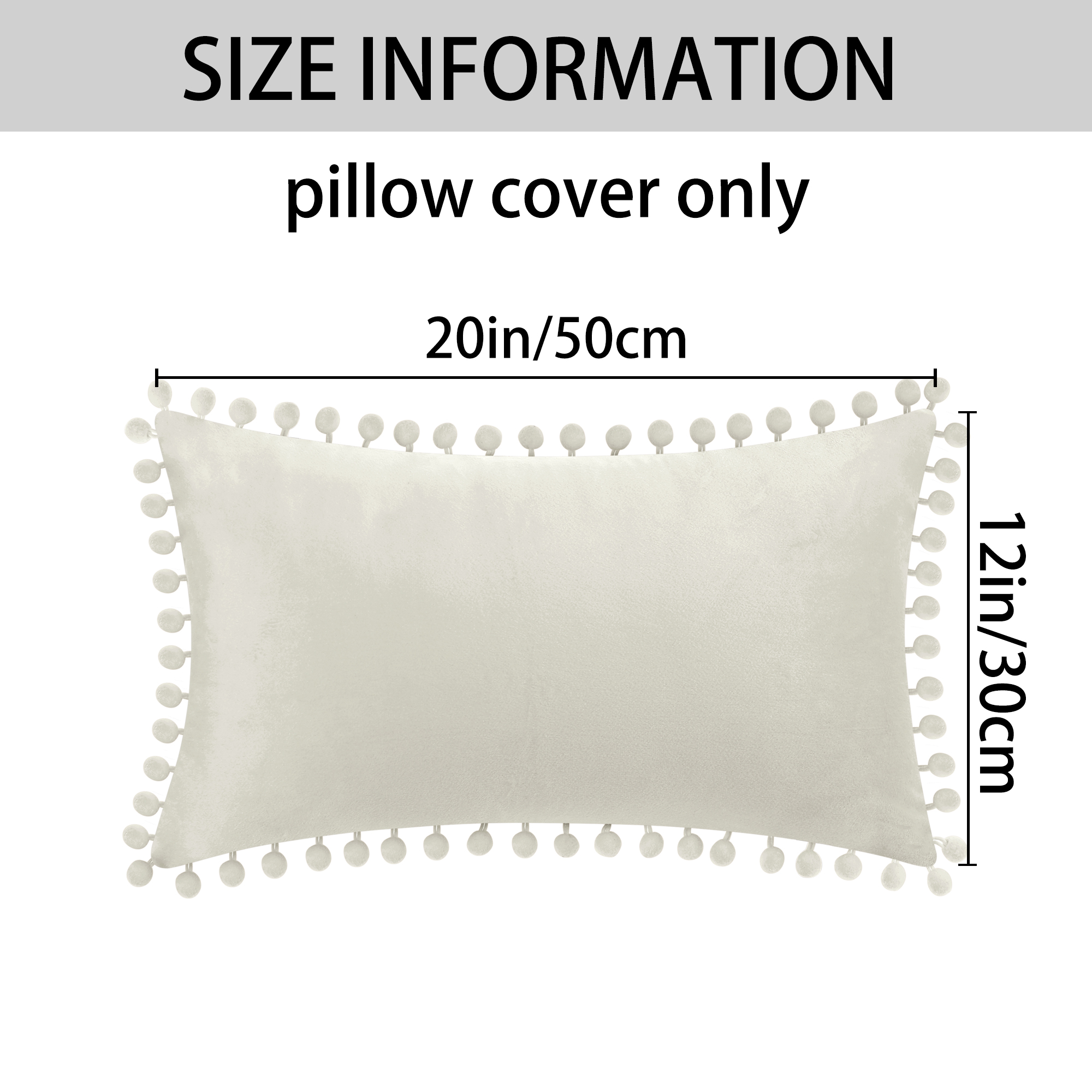 Unique Bargains 2 Velvet Throw Pillow Covers Pompoms Decorative Pillow Cases Cushion Cover Beige 12" x 20"