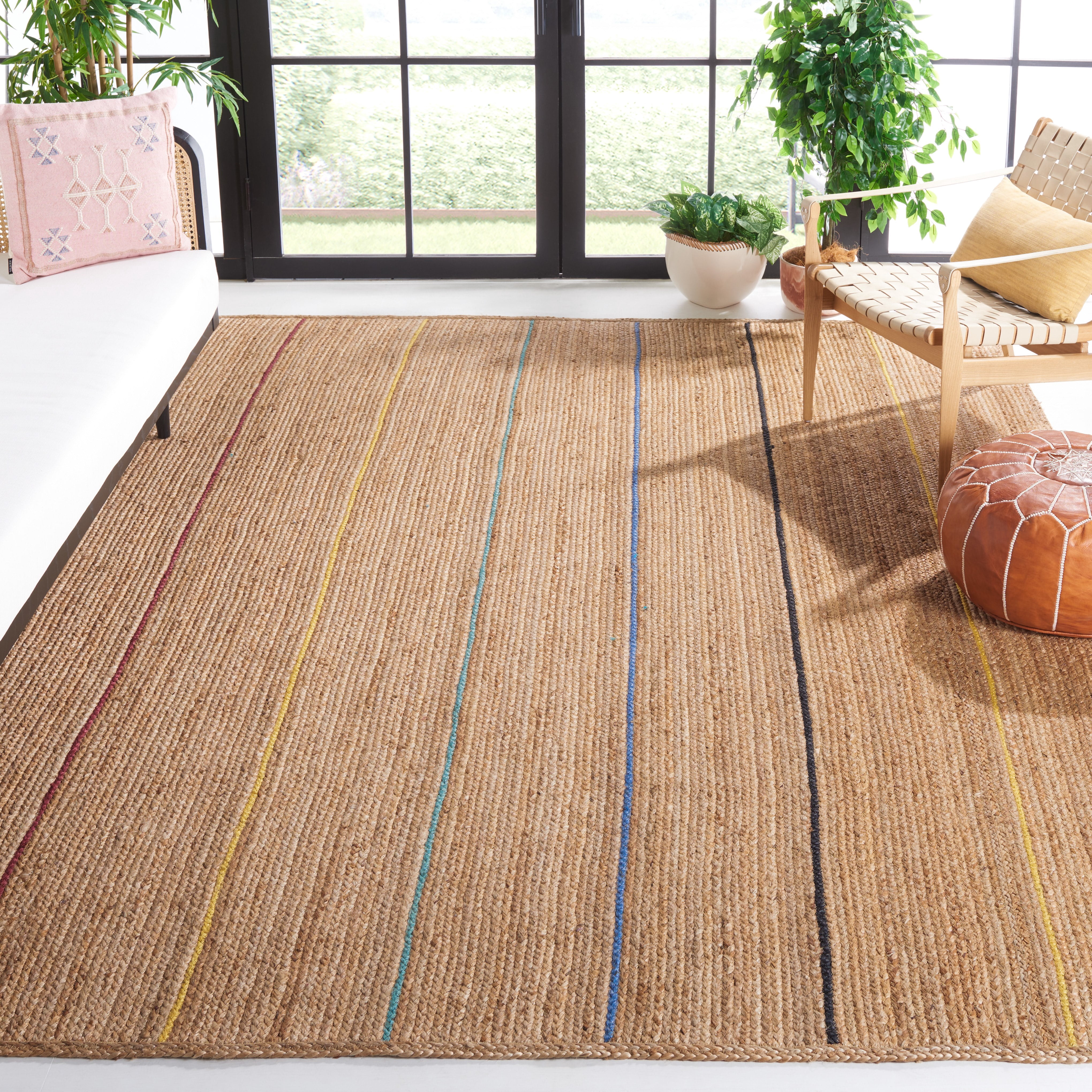 SAFAVIEH Natural Fiber Glen Striped Area Rug, Natural/Gold, 6' x 6' Square