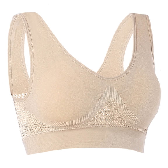 Alkepwun Sports Bras for Women Large Bust Wireless Full Coverage Comfortable Mesh Breathable Cool Liftup Air Bra Solid Color Push-Up Yoga Fitness Backless Athletic Underwear