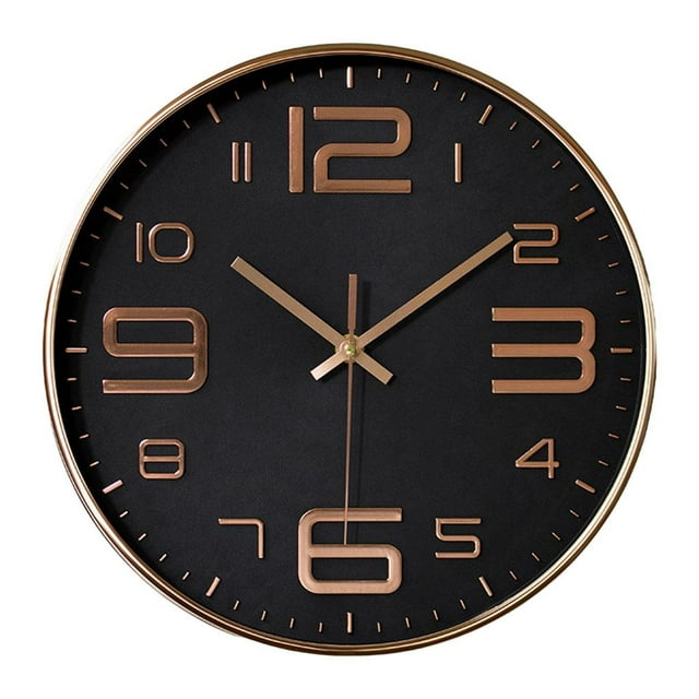 Reloj de batería plateado elegante para habitación moderno para decir la hora, redondo, sin pared Oro negro