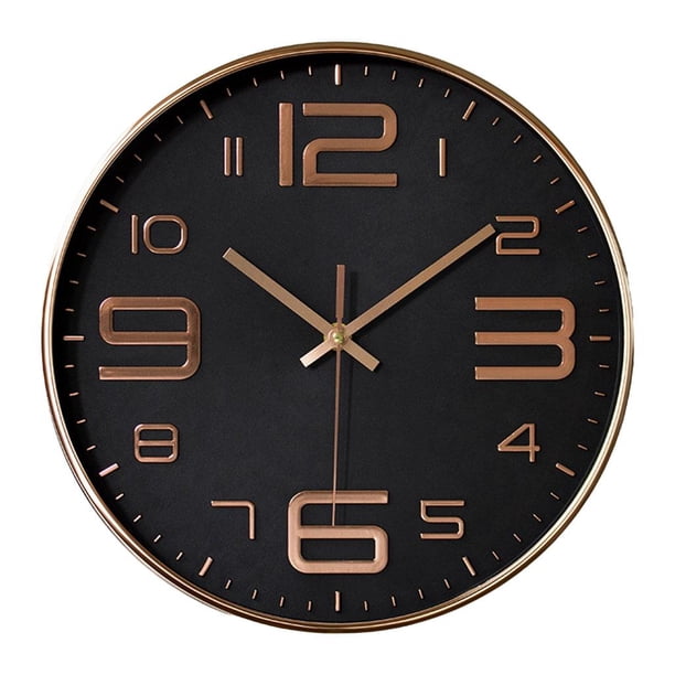 Reloj de pared con mecanismo moderno de aluminio y pilas, estilo nórdico. Oro negro