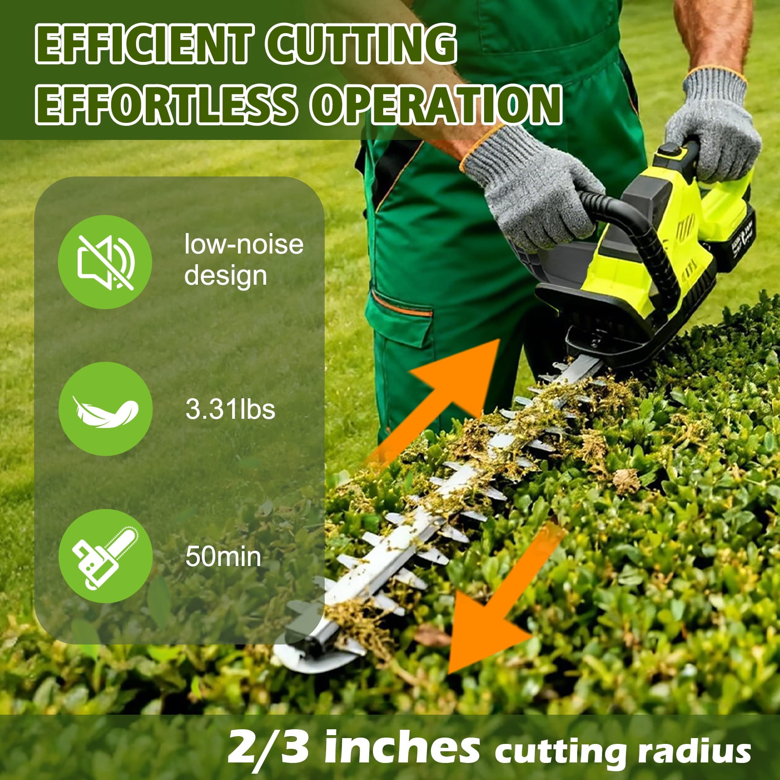 CATGOOD 21V Cordless Hedge Trimmer, Dual Action Blade Electric Bush Shrub Trimmer, Battery and Charger Included, Blue