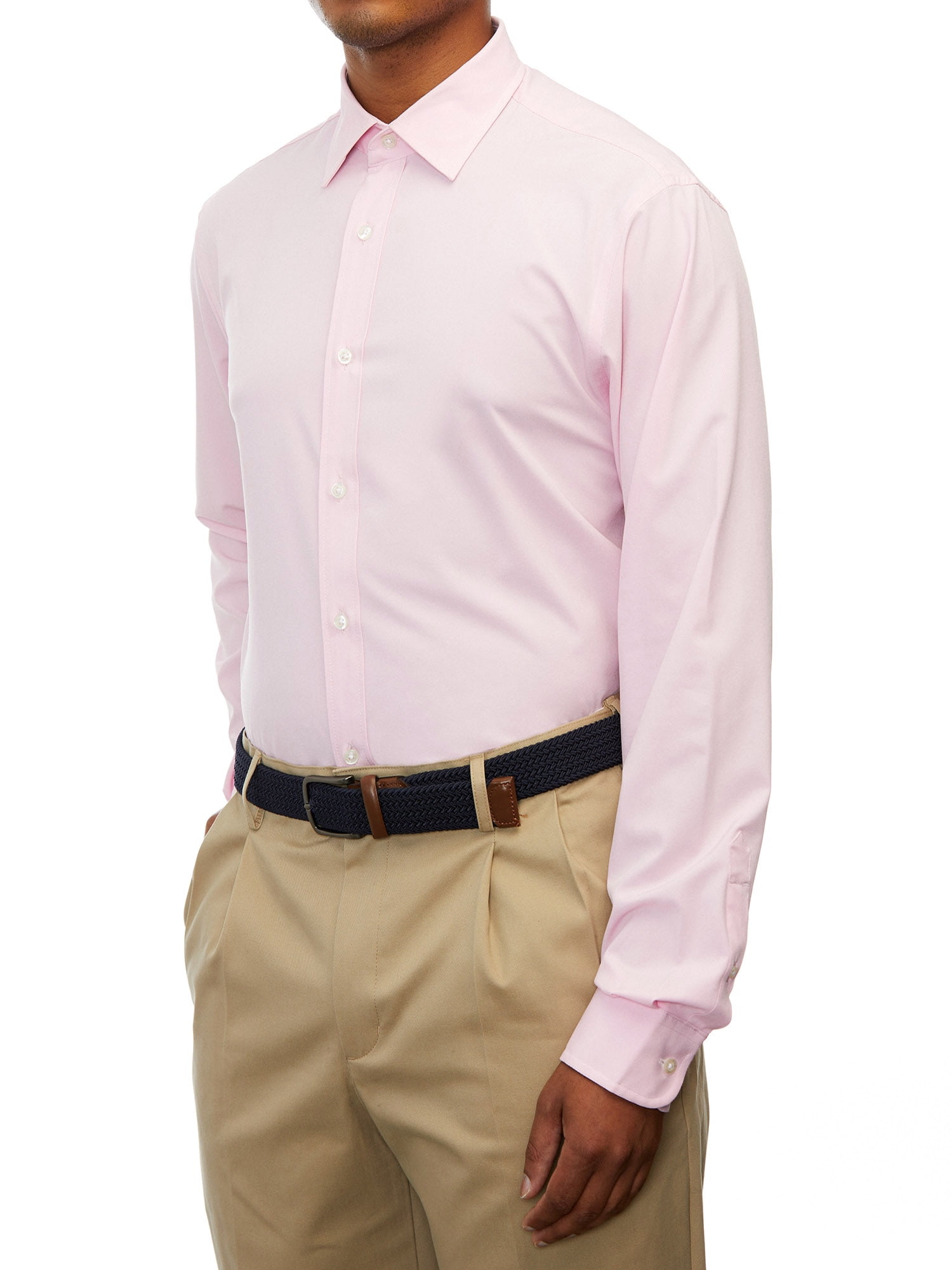 Lands' End Mens Regular-Fit Pink Solid Dress Shirt