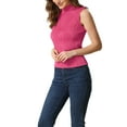 thumbnail image 4 of INSPIRE CHIC Mock Neck Tank Top for Women's Stand Collar Sleeveless Ribbed Knit Tops S Hot Pink, 4 of 6