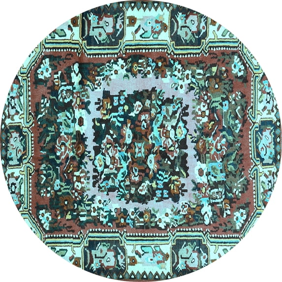 Ahgly Company Indoor Round Persian Light Blue Traditional Area Rugs, 7' Round