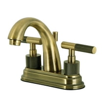 Kingston Brass KS8613KNL Knurled Double-Handle 3-Hole Deck Mount 4-Inch Centerset Bathroom Faucet with Brass Pop-Up in Antique Brass