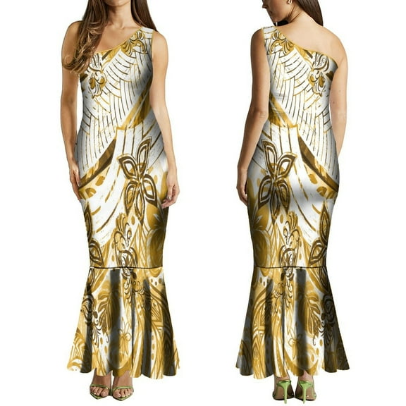 Summer Sleeveless Temperament Dress One-Shoulder Women's Dress Hawaiian Vacation Dress Polynesian Dress