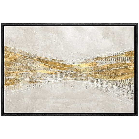 wall26 Framed Canvas Print Wall Art Pastel Watercolor Gold Wave Landscape Abstract Shapes Illustrations Modern Art Decorative Bohemian Multicolor for Living Room, Bedroom, Office - 24"x36"