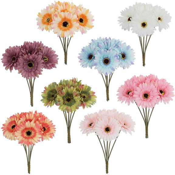 12 PCS Artificial Flowers Fall Fake Gerbera Daisies Flowers Fake Daisy Faux Flowers Bouquets Silk Flowers Arrangements for Wedding Bridal Bouquet Party Home Table Decor