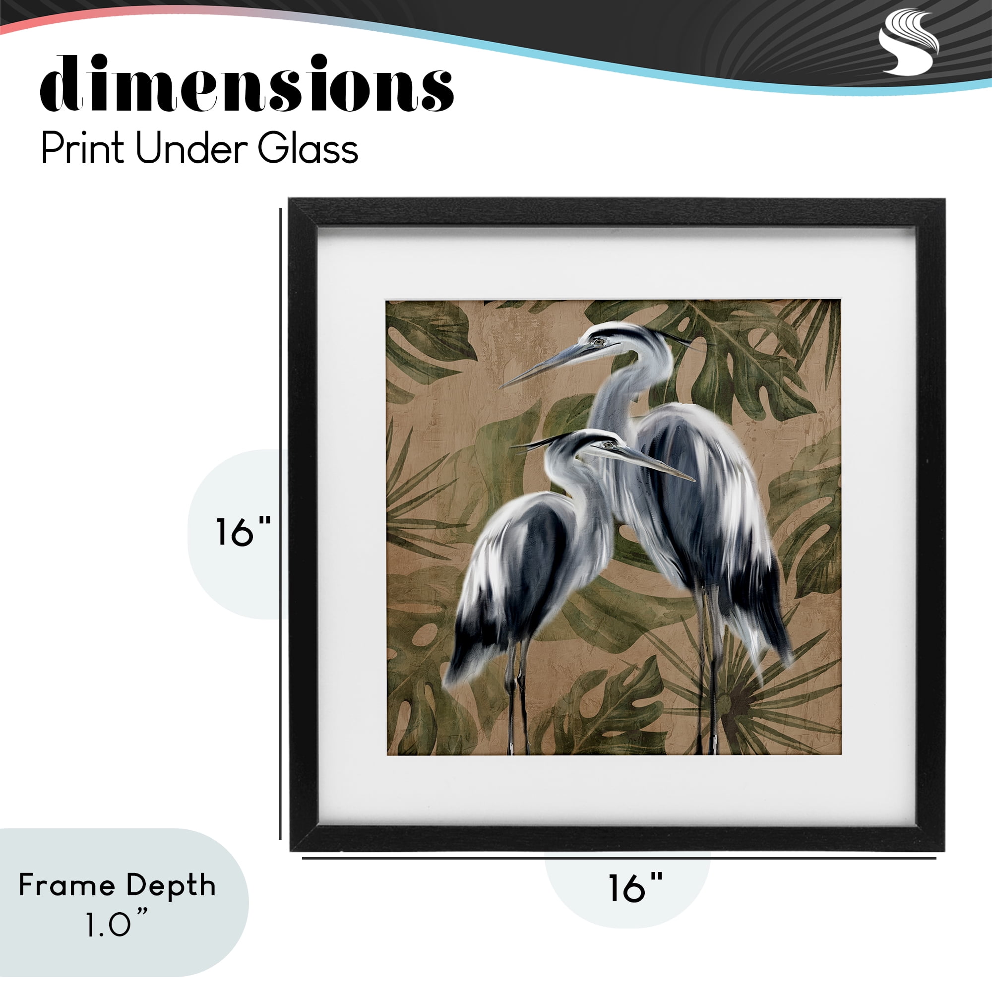 Stupell Industries Two Herons over Tropical Leaves Black Framed Print Under Glass, design by Kim Allen