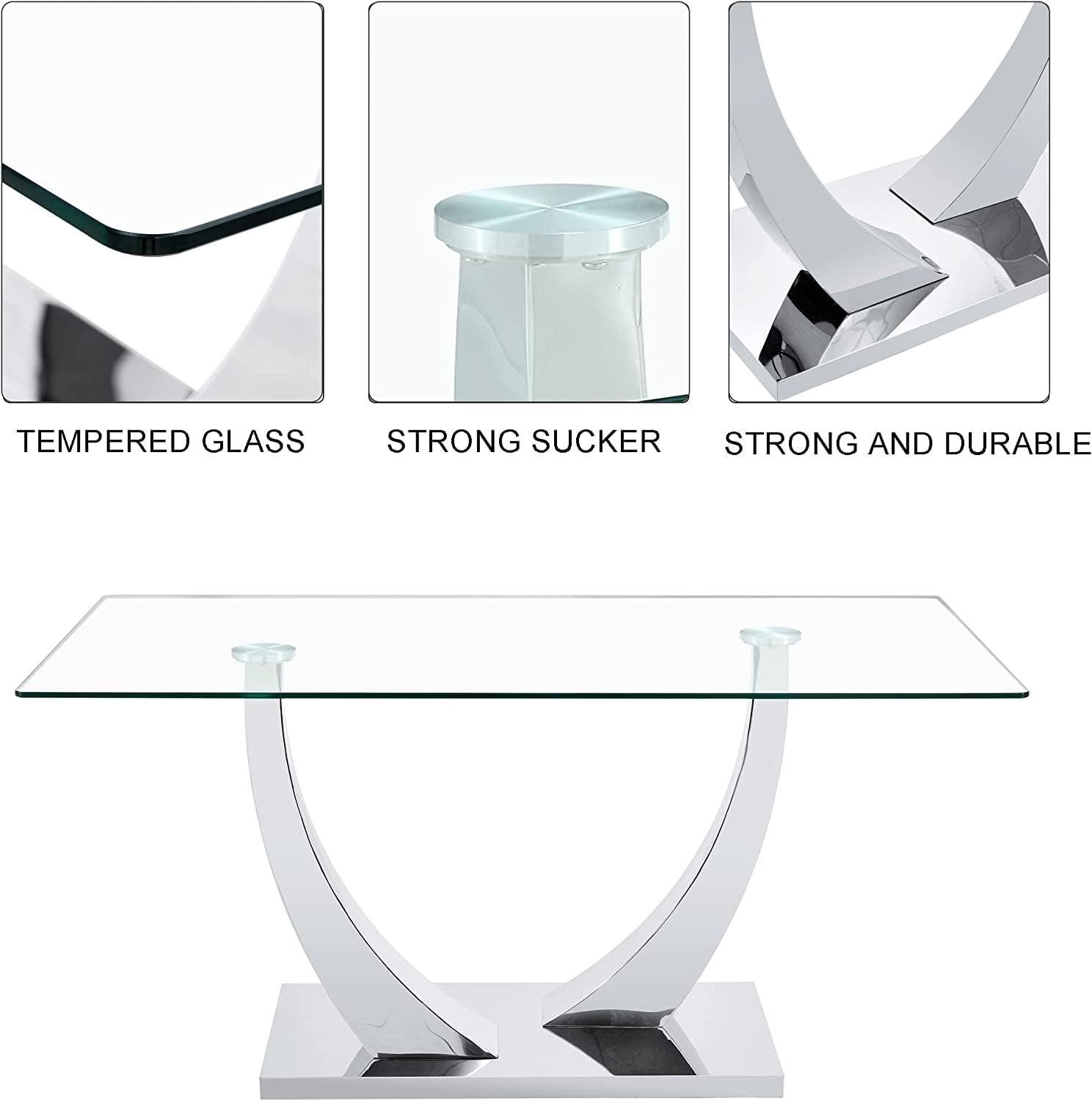 Sumdeal 63" Glass Dining Table for 4-6 people,Modern Dining Room Table for 4, Kitchen Table for 6, Dinner Table with Rectangle Tempered Glass Top and Chrome Silver Base