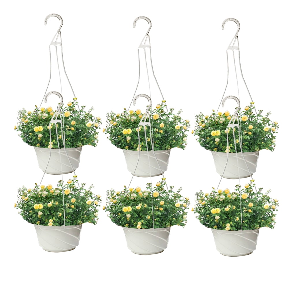 Windfall 6PCS Plastic Hanging Rattan Planter, Hanging Basket Plant Herb