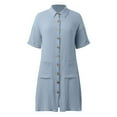 thumbnail image 4 of Summer Dresses for Women 2025 Comfortable New Casual Solid Button Mid Length Short Sleeve Maxi Dress Blue XL, 4 of 5