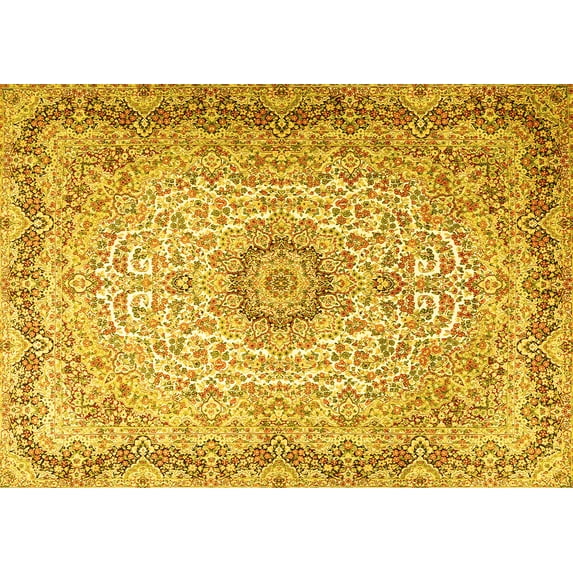 Ahgly Company Machine Washable Indoor Rectangle Persian Yellow Traditional Area Rugs, 3' x 5'