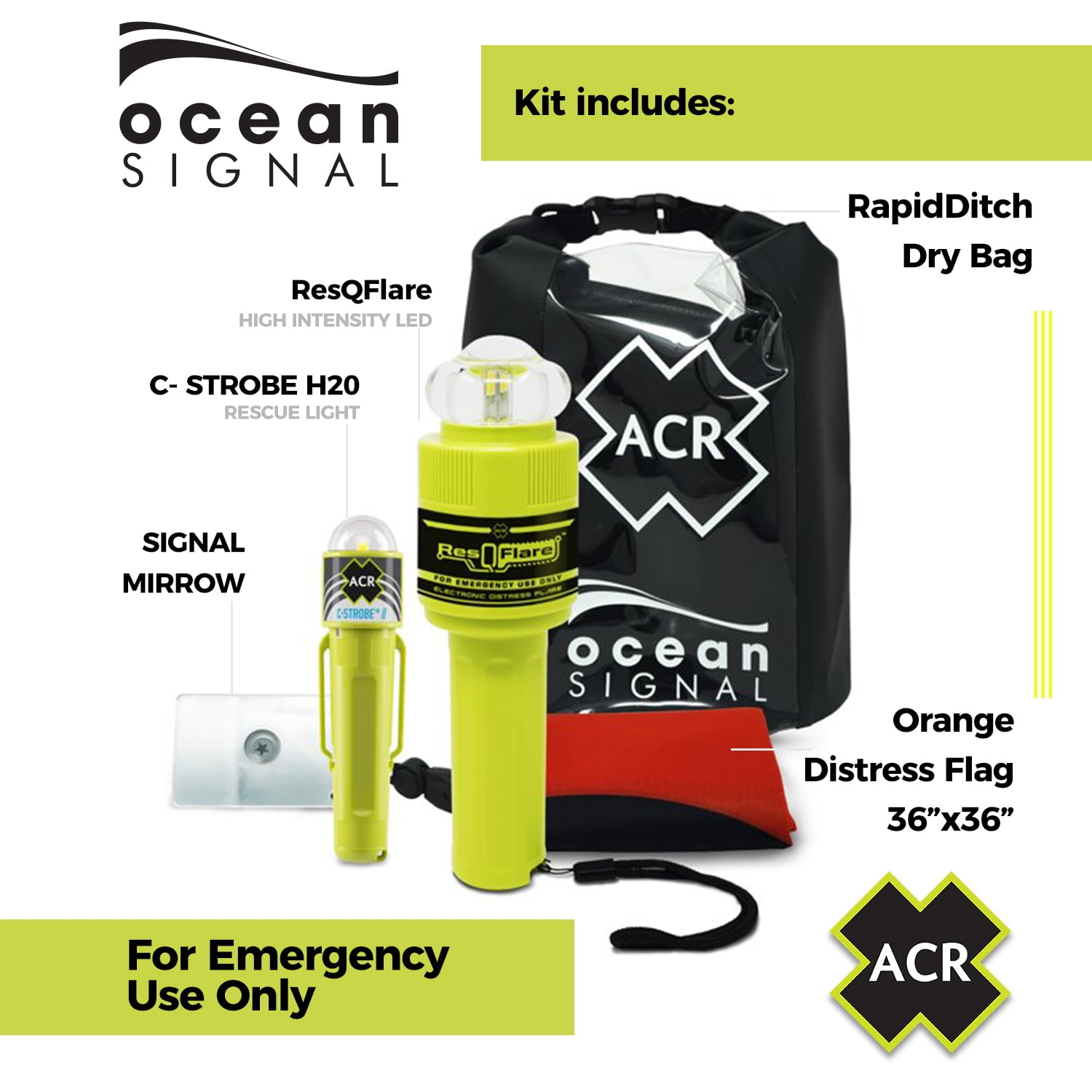 ACR Electronics ResQLink View Survival Kit, PLB w/ Digital Display, C-Strobe H2O Rescue Light, Daytime Signal Mirror & USCG Whistle