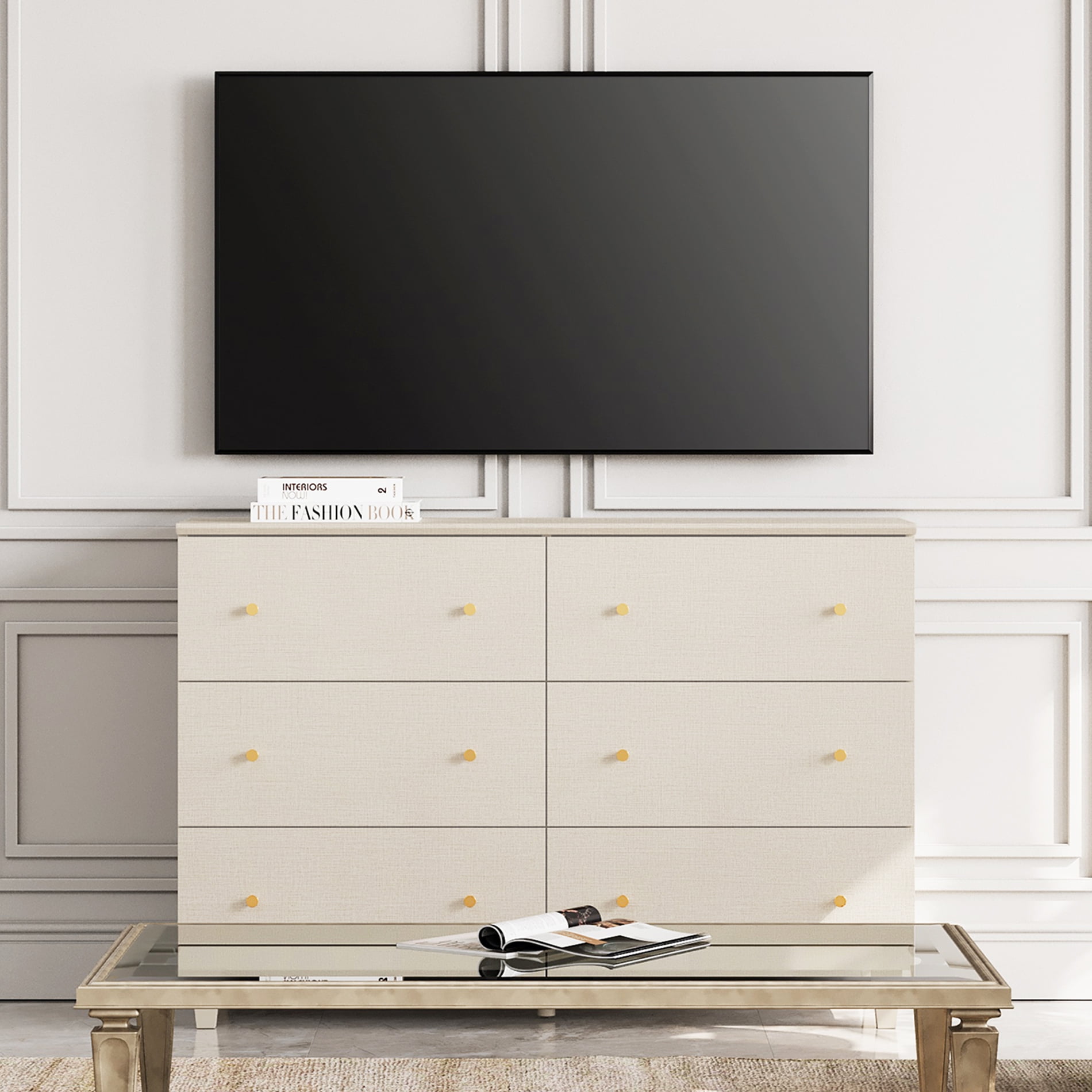 Dresser TV Stand Entertainment Center with 6 Drawers for 43/50/55 Inch