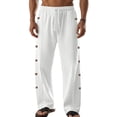 thumbnail image 2 of Ankishi Men's Linen Pants Drawstring Straight Leg Button Loose Fit Casual Elastic Waist Baggy Trousers for Vacation, 2 of 7