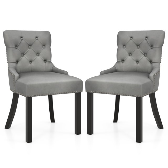 Gymax Upholstered Dining Chairs, Farmhouse Style, Kids, Rubber Wood, Gray (Set of 2)