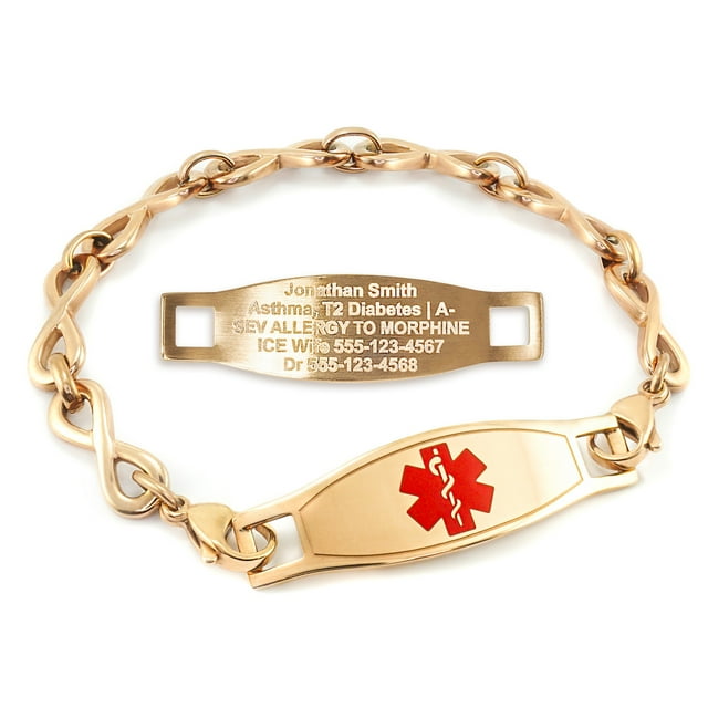 MedicEngraved Rose Gold Stainless Steel Custom Medical Alert Bracelet - 6mm Infinity Link