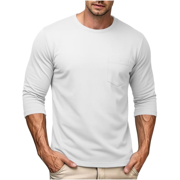 LIaqionyy Mens 3/4 Sleeve Shirts Lightweight Casual Round Neck Loose Comfortable Tees Shirt Clothes with Pocket