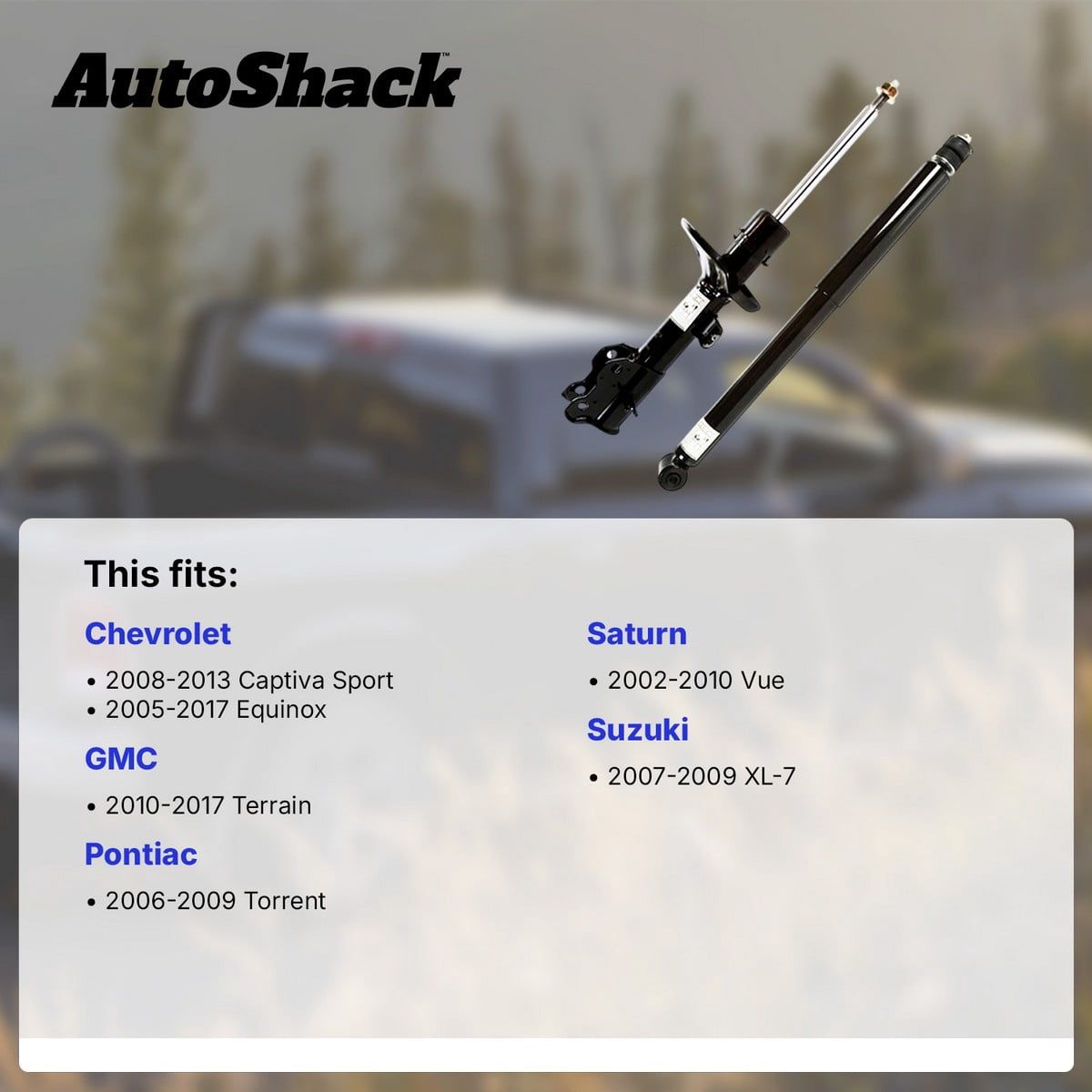 AutoShack Rear Shock Absorbers - Driver and Passenger Side for Chevrolet, GMC & Saturn, Equinox 2005-2017 Terrain 2010-2017 Vue 2002-2010, AWD FWD L4 2.2L 2.4L V6 3.0L 3.4L 3.5L 3.6L