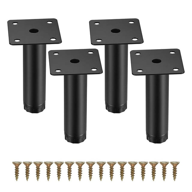 Juego de 4 patas ajustables para muebles, aleación de aluminio, 38x80 mm, patas para gabinete de TV, mesa de centro, patas de soporte para sofá y muebles, color negro mate
