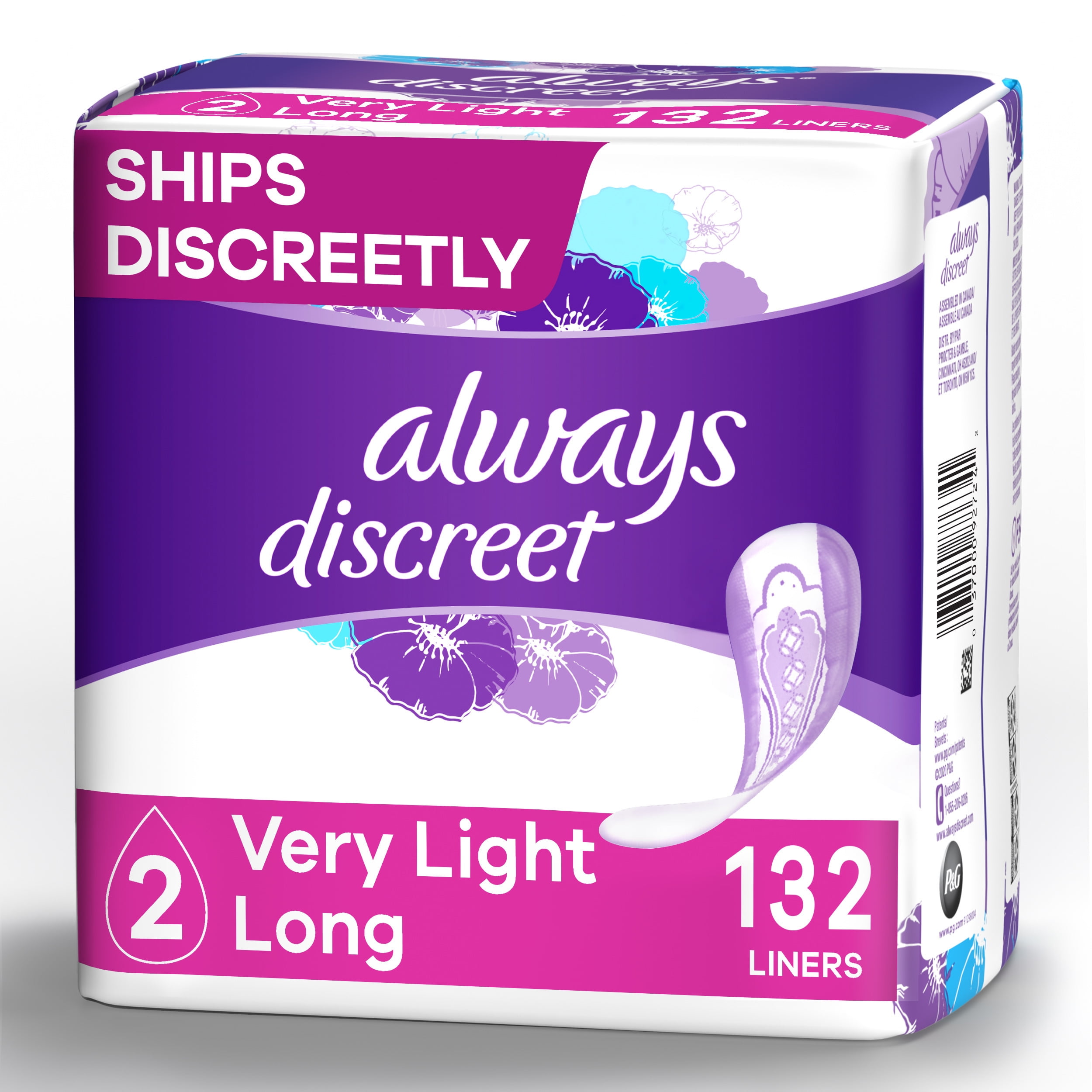 Always Discreet Incontinence Liners, Very Light Absorbency, Long Length, 132 Ct