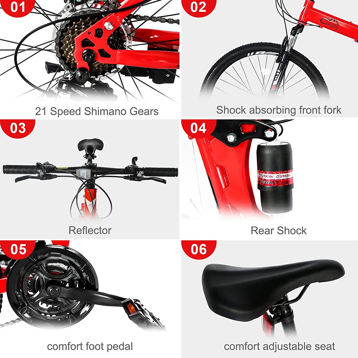 PEXMOR 26" Folding Mountain Bike, 21 Speed Foldable MTB Mountain Bicycle High Carbon Steel with Double Disc Brake, Front Suspension Anti-Slip for Adult Men & Women's Outdoor Cycling Bike