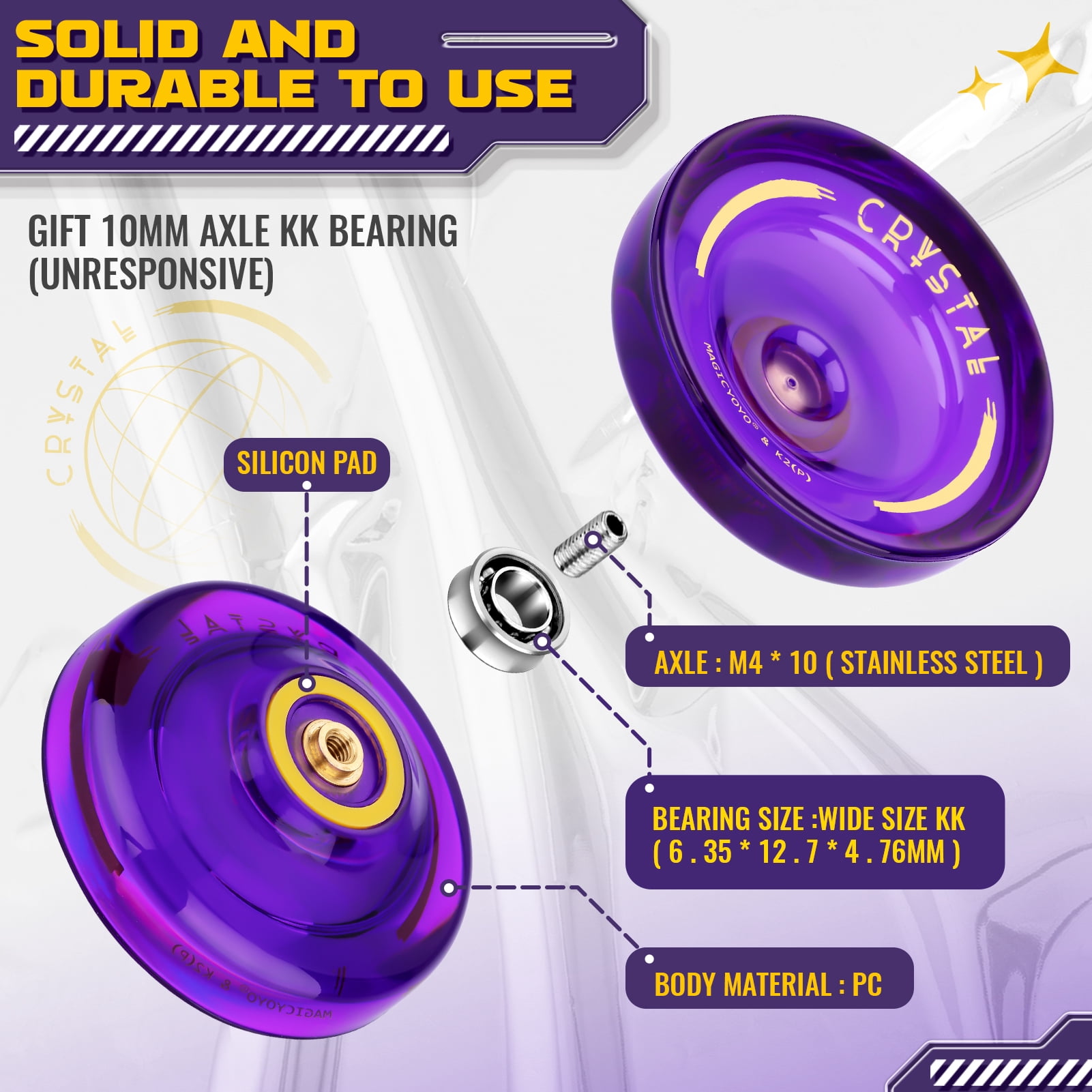 Magicyoyo Responsive Yoyo K2 Crystal Purple, Dual Purpose Plastic