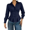 thumbnail image 2 of IUYRTFE Women's Button Down Peplum Shirt Long Sleeve Collared Slim Fit Elegant Workwear Blouse, 2 of 8