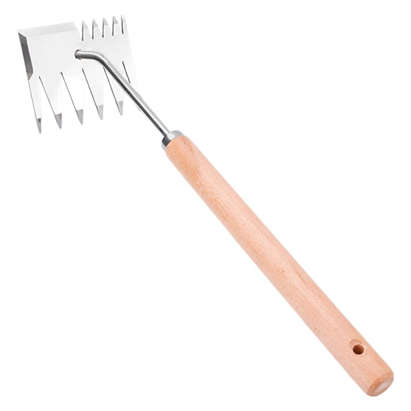 Garden Weed Pulling Tool, 6-Tooth Stainless Steel Manual Weeders with Wooden Handle, 18.1 in Uprooting Weeder, Multi-Purpose Gardening Tool for Vegetable Gardening, Weeding, Planting