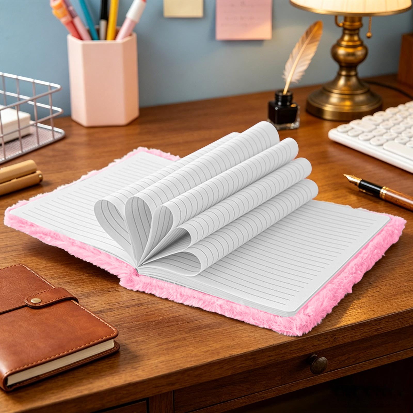 Roiihwy Plushes Cover Notebook 8.3x5.9in, Fluffy Journal for Writing, Birthday Gift for Classroom Essentials, MulticolorB