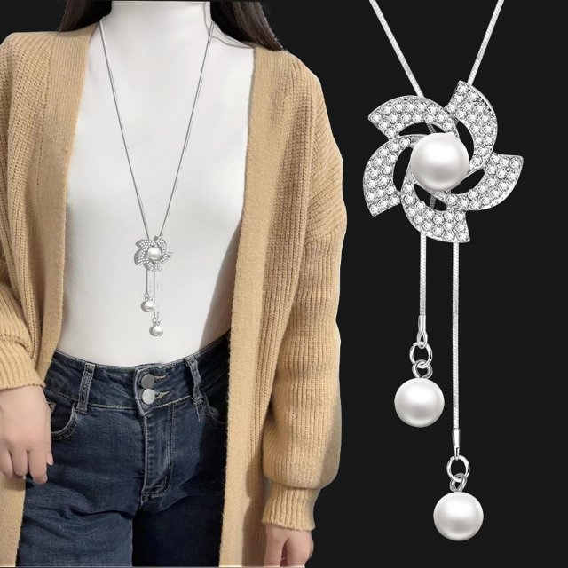 Collar de cadena de suéter de payaso de cristal para mujer, estilo coreano, con cadena de suéter para ropa, colgante de borla larga