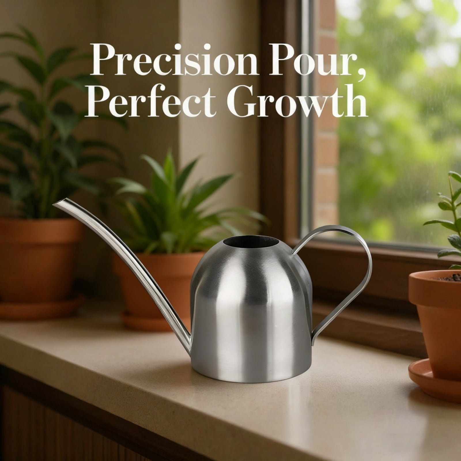 Small Stainless Steel Watering Can,8.7 Inch with Long Narrow Spout,for Indoor Plants,Succulents,Herbs,Potted Plants,Precise Watering,Kitchen Window Garden