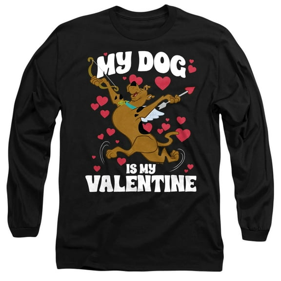 Scooby-Doo My Dog is My Valentine Unisex Adult Long-Sleeve T Shirt, Black, Large
