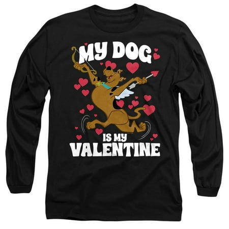 Scooby-Doo My Dog is My Valentine Unisex Adult Long-Sleeve T Shirt, Black, Large