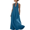 thumbnail image 2 of Wovilon Women's Halter Neck Sleeveless Maxi Dress, V-Neck Solid Color Flowy A-Line Long Summer Tunic, Lightweight Cotton Linen Blend Beach Vacation Casual Cover Up, 2 of 7